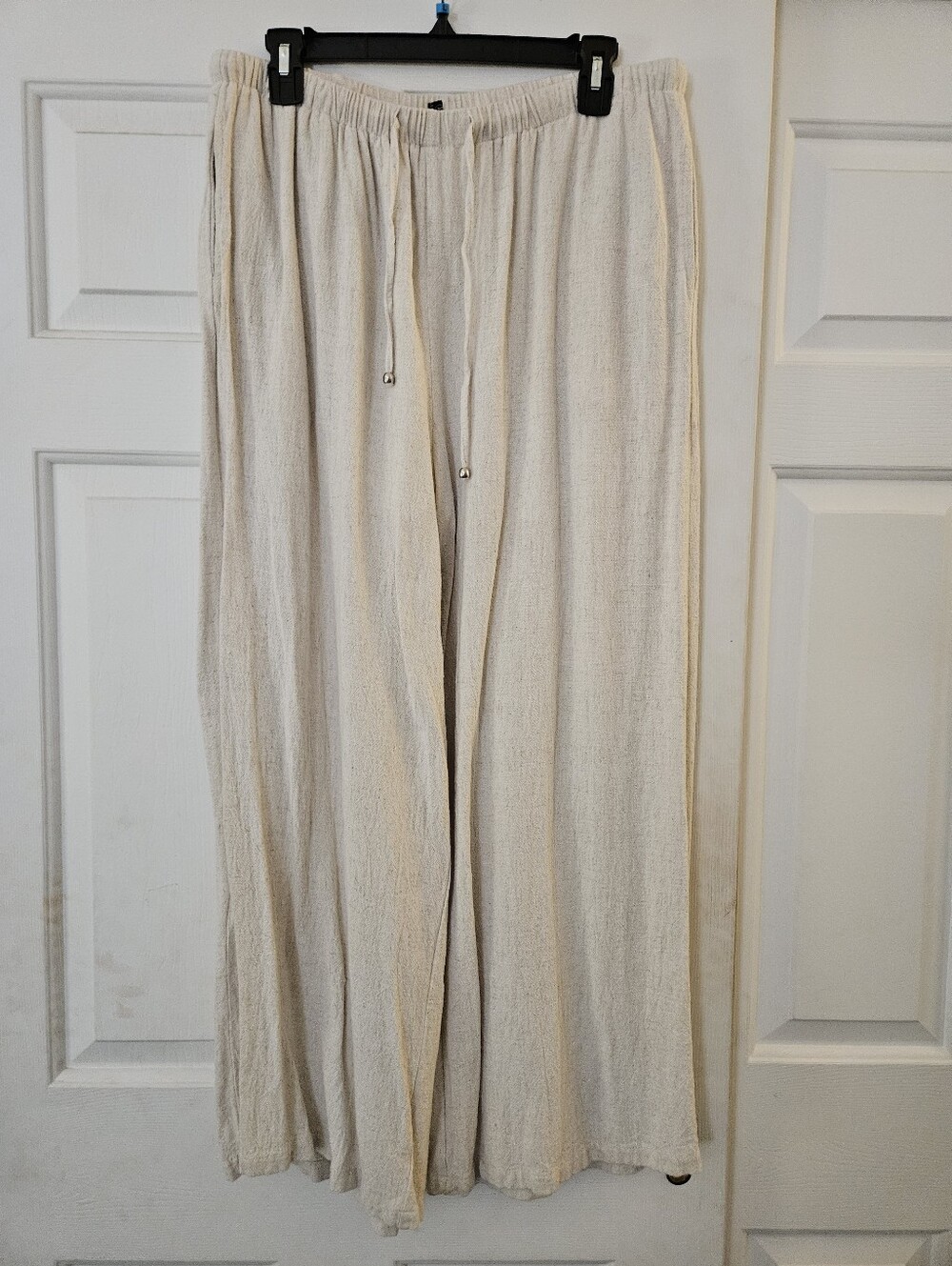 Womens Relaxed Drawstring Linen Beach Pants in Cream